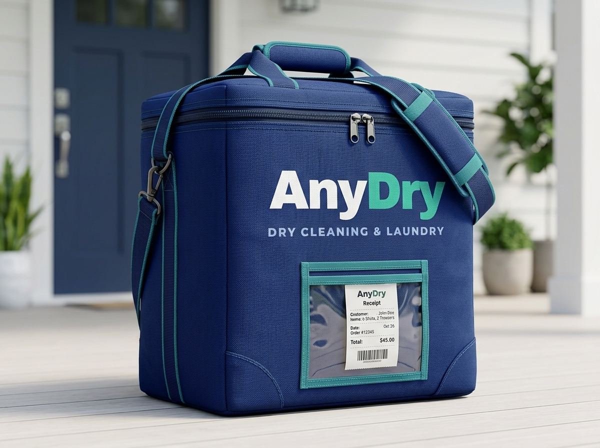 An AnyDry pickup bag with its order label